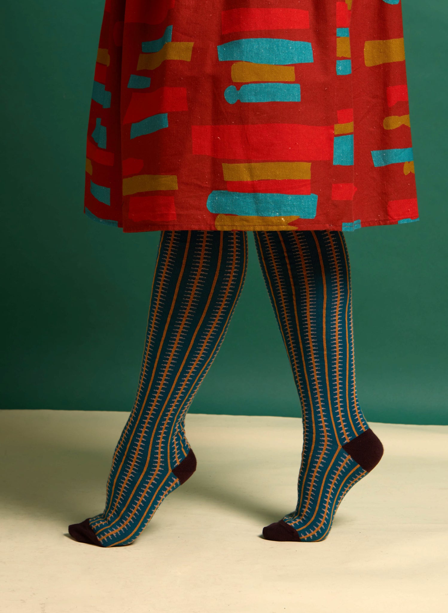 Knee High Socks - Teal/Mustard Rocket