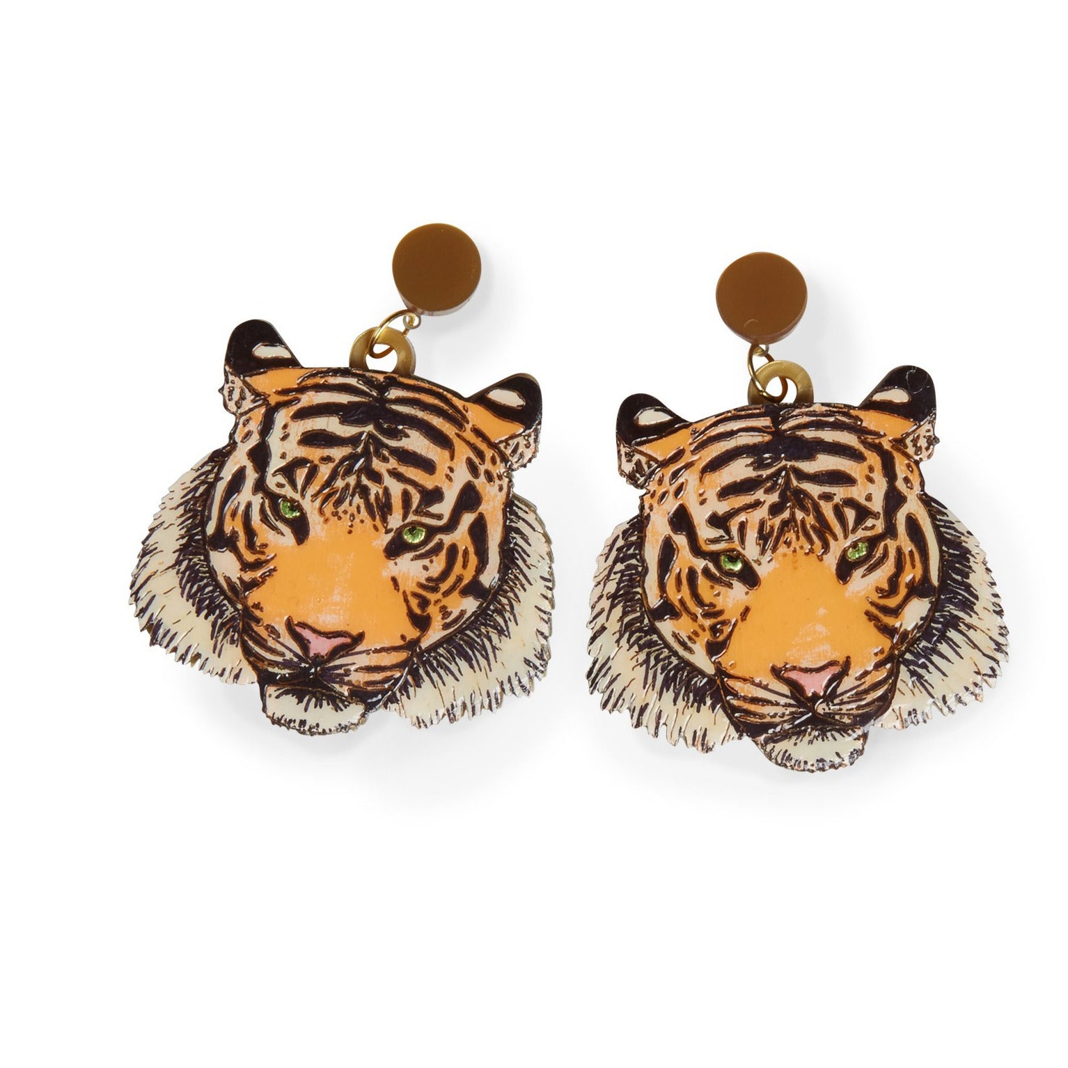 Tiger Laser-cut Acrylic Hand-painted British-made Retro Earrings