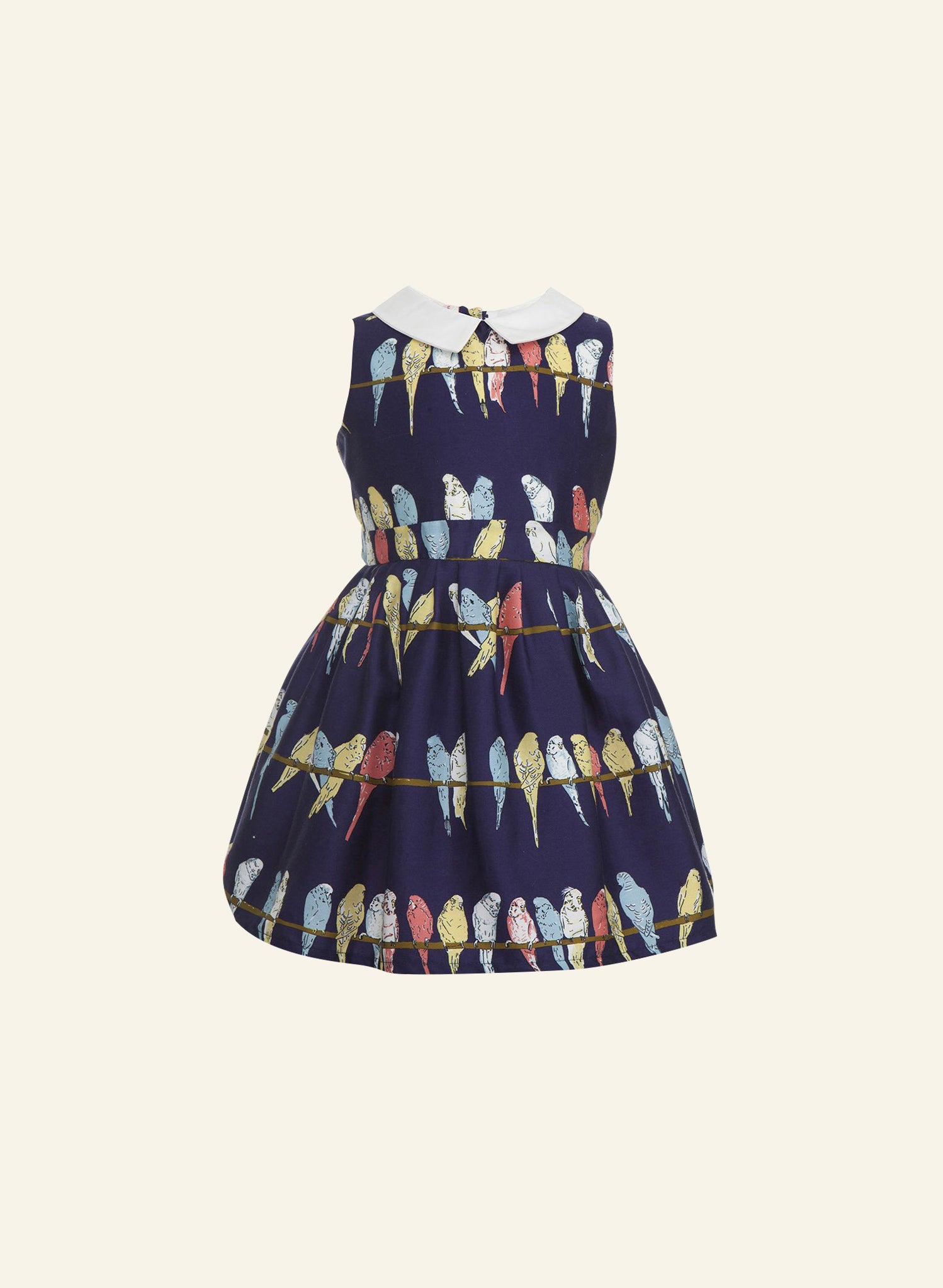 Navy Budgies Print Children's Dress | 100% Organic Cotton | UK