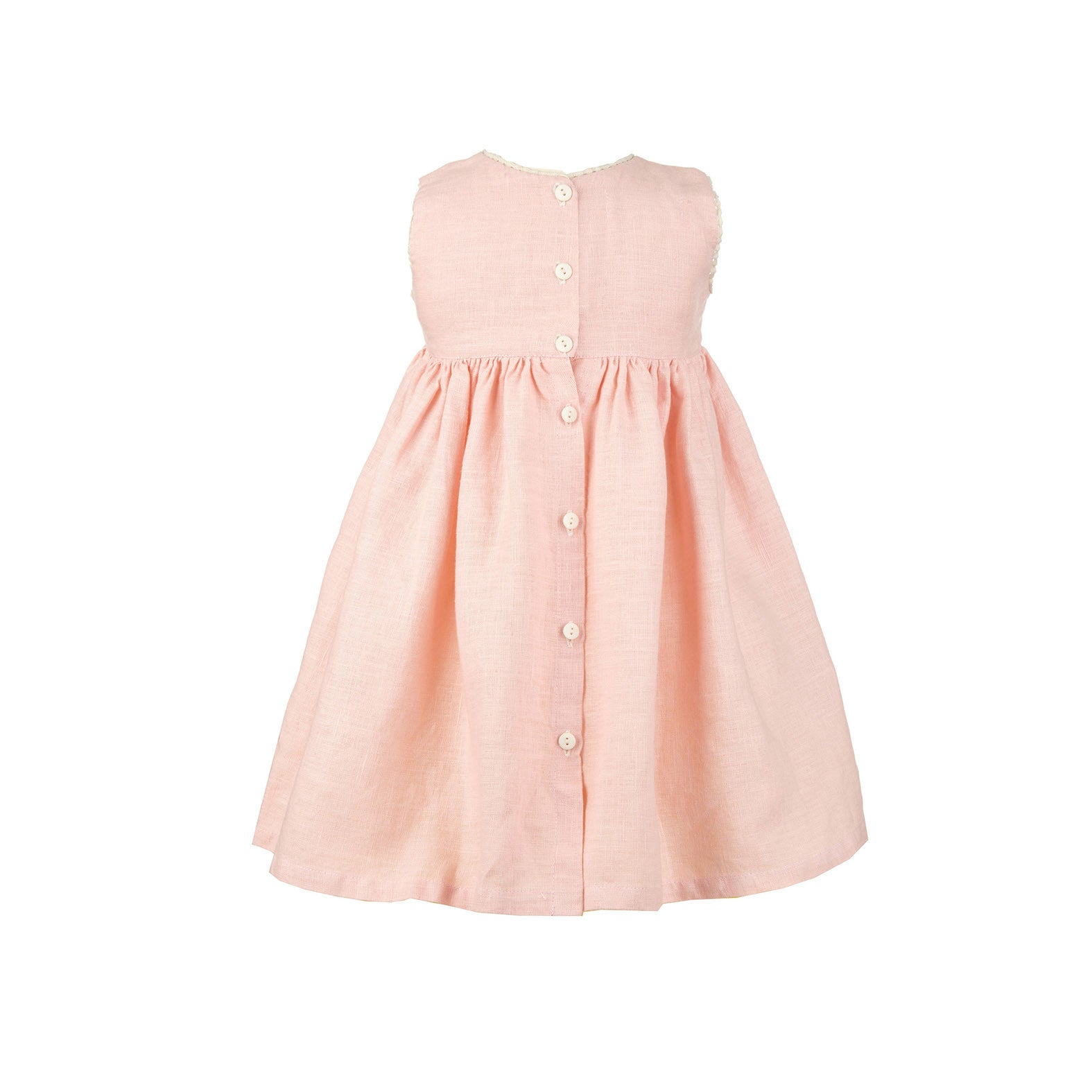 Pink Embroidered Flowers Sleeveless Children's Dress | 100% Linen