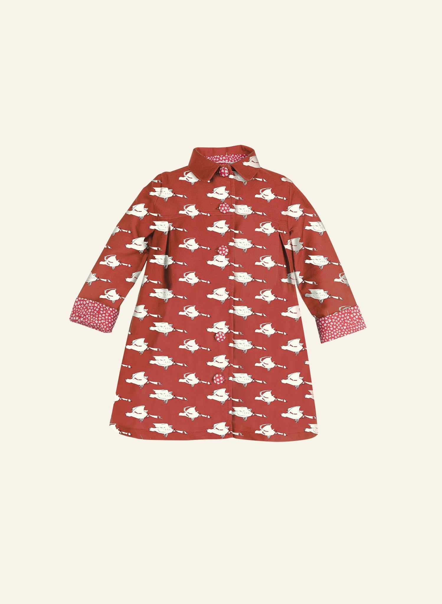 Red Duck Pattern Children's Coat | 100% Organic Cotton | UK