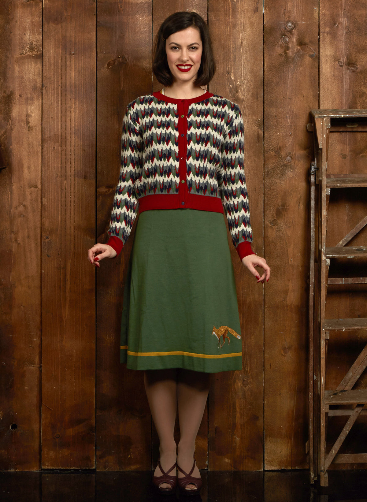 Vera Jacquard Cardigan - Red Marbled Feathers