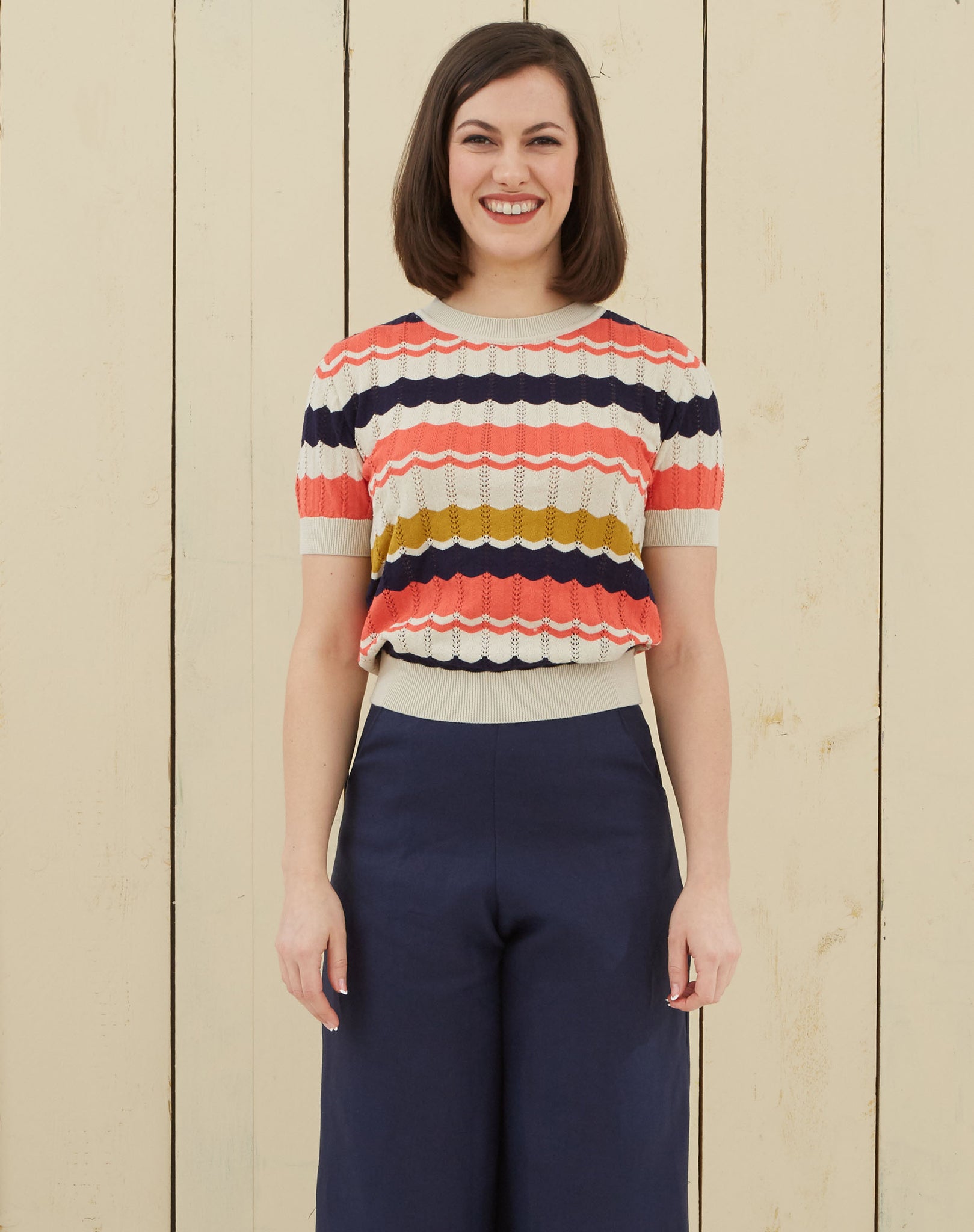 Durrells inspired knitwear Top | Navy, Coral, Mustard, Organic Cotton