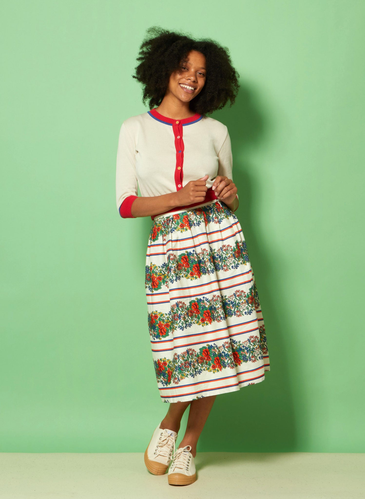 Ada - Ivory Mexican Rose Skirt