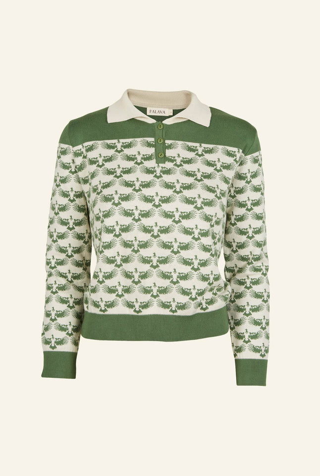 Aila - Green Jacquard Eagle - Knitted Top