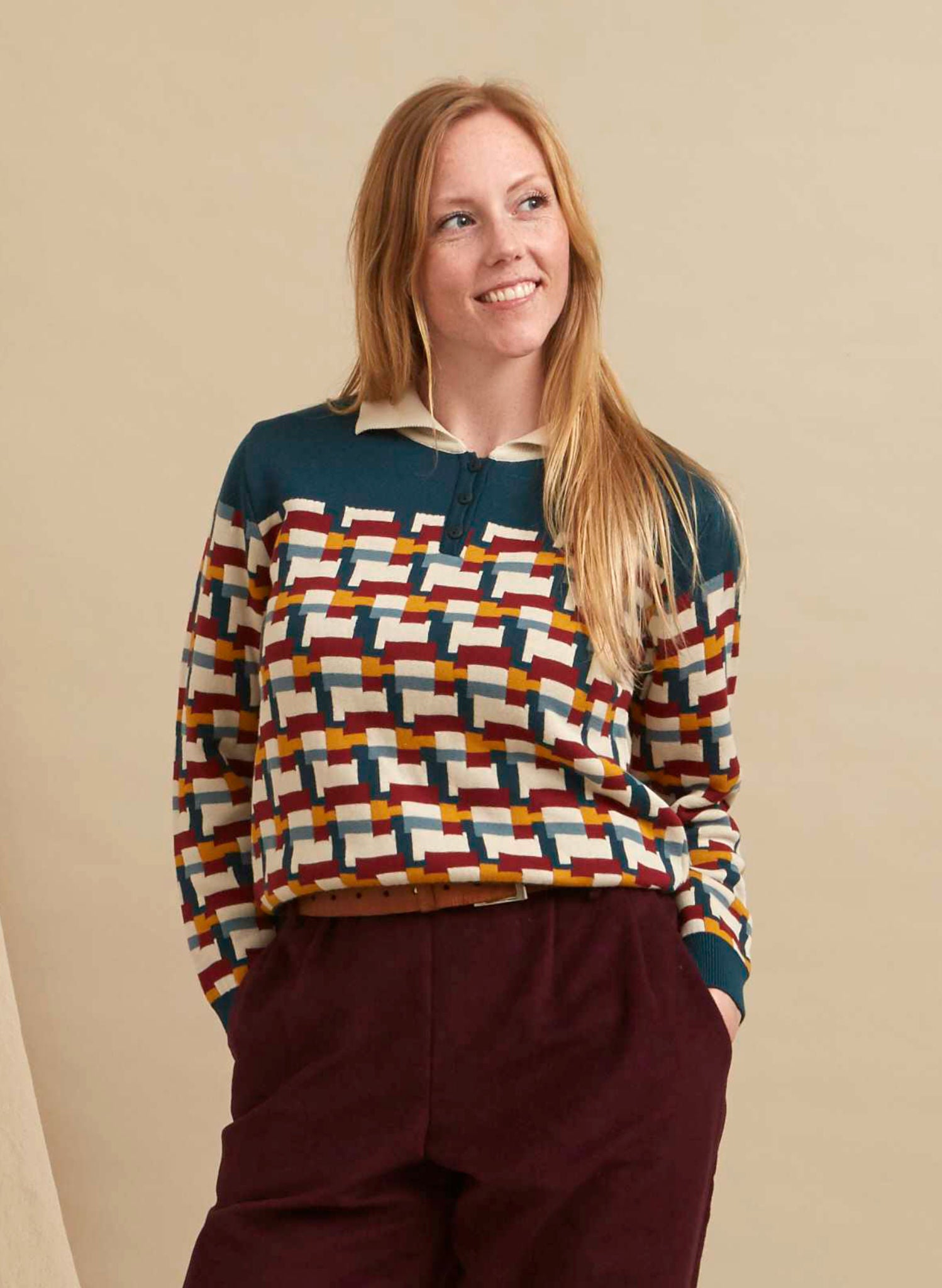Aila - Teal Blocks Knitted Top