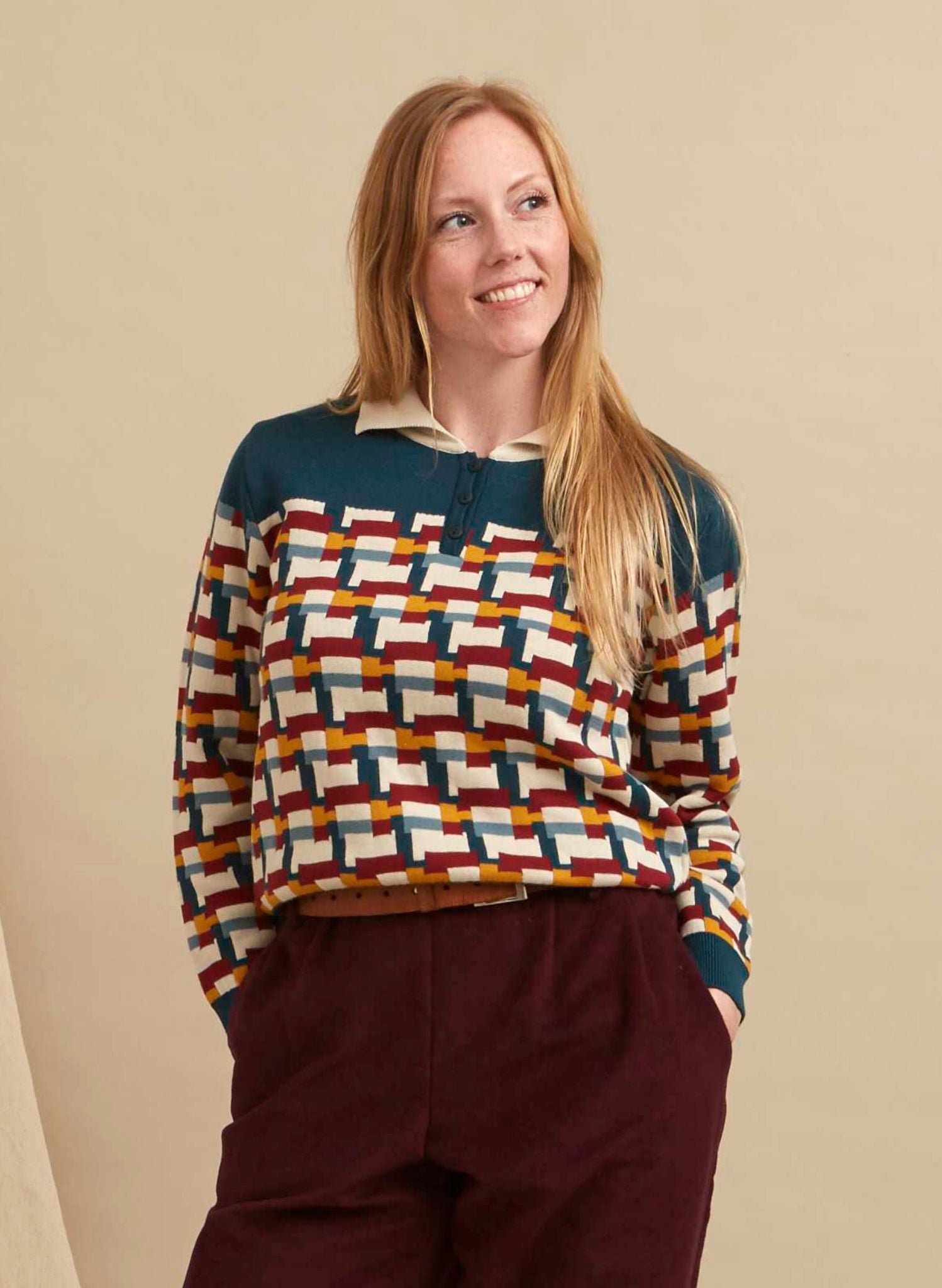 Archive Sale - Small - Aila - Teal Blocks Knitted Top
