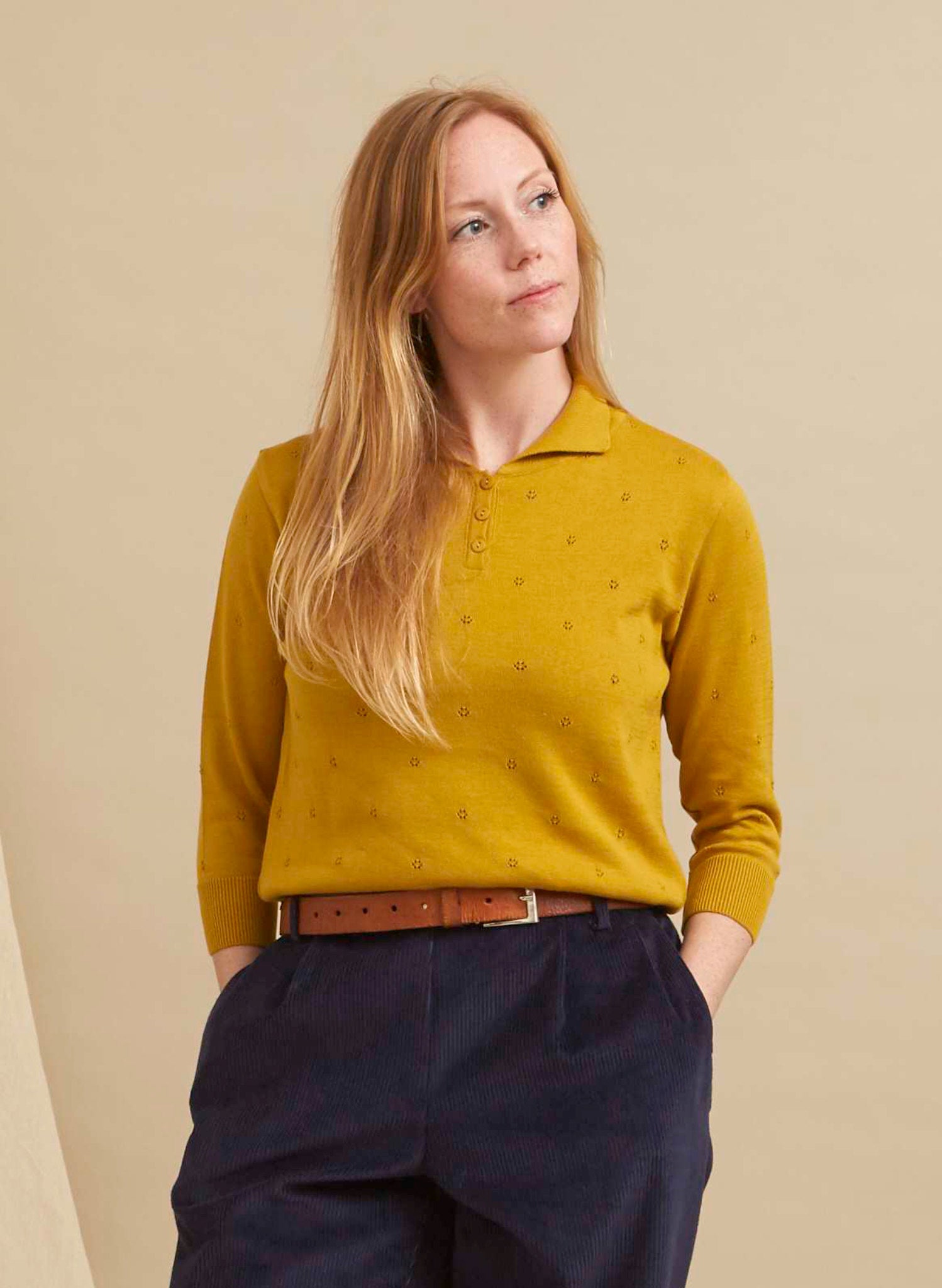 Aila Knitted Cotton Top - Mustard Yellow