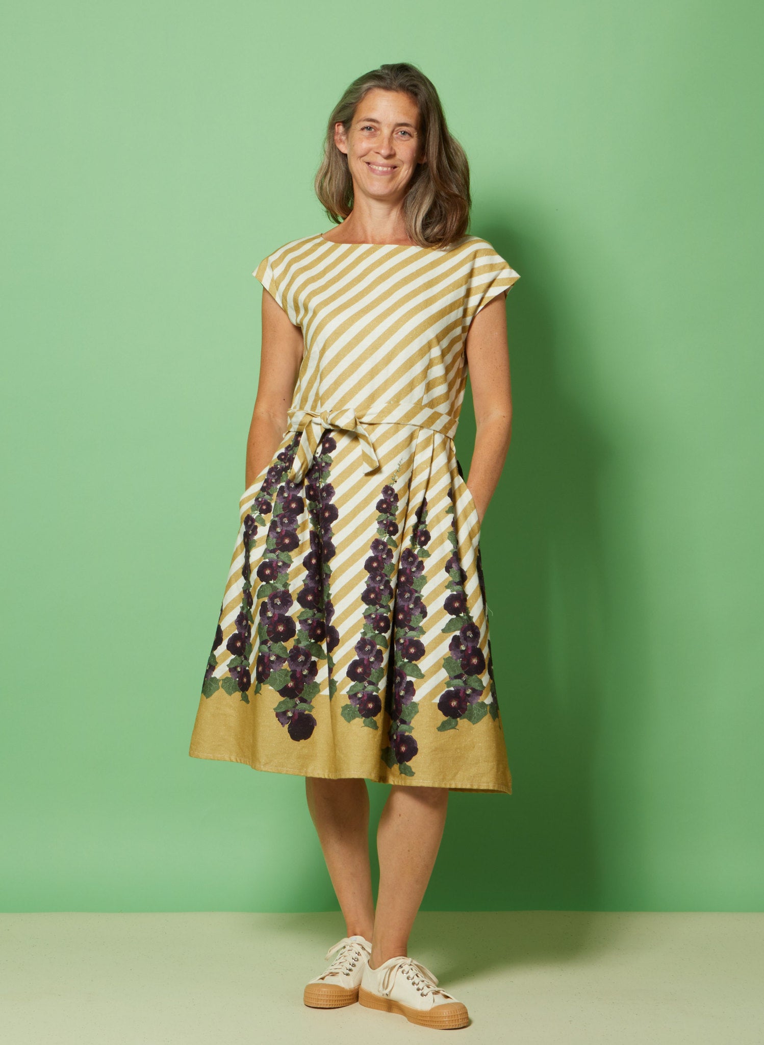 Beatrice Cap - Mustard Hollyhocks Dress