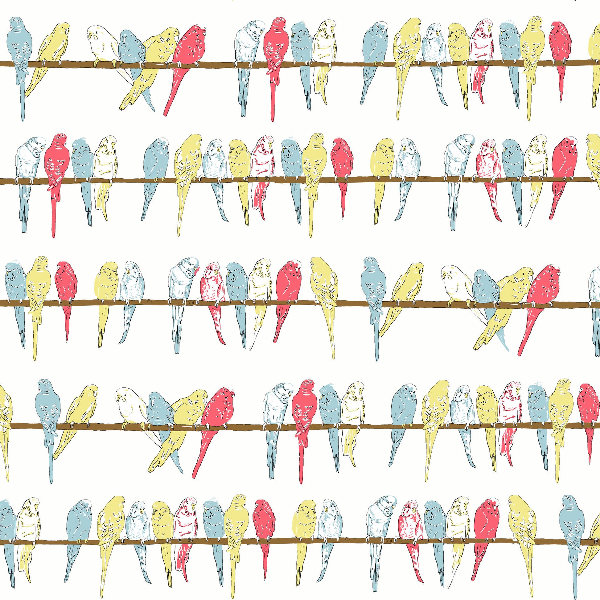 Ivory Budgies Fabric - Palava