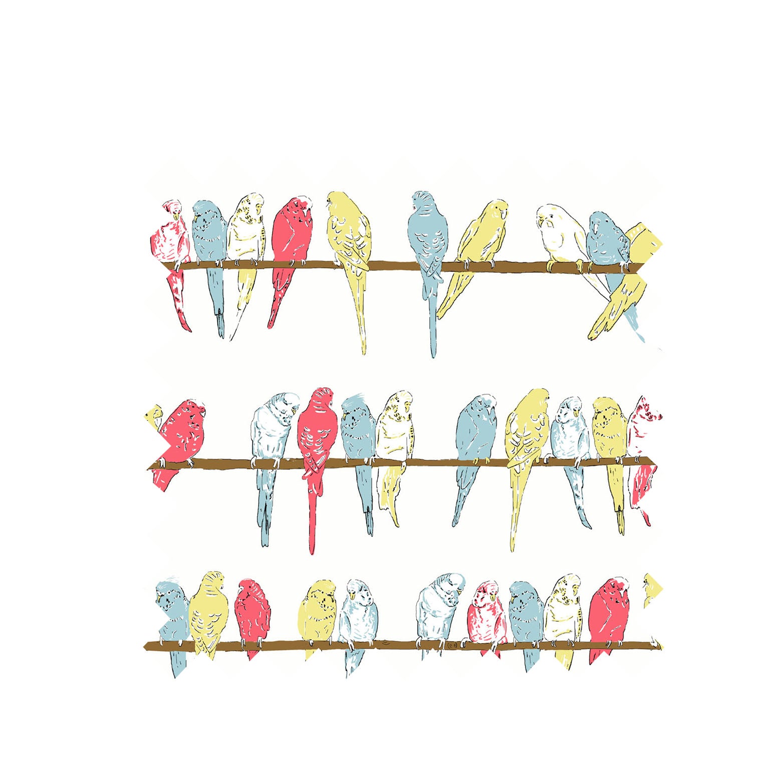 Remnant 169cm x 200cm - Ivory Budgies Fabric - Organic Cotton