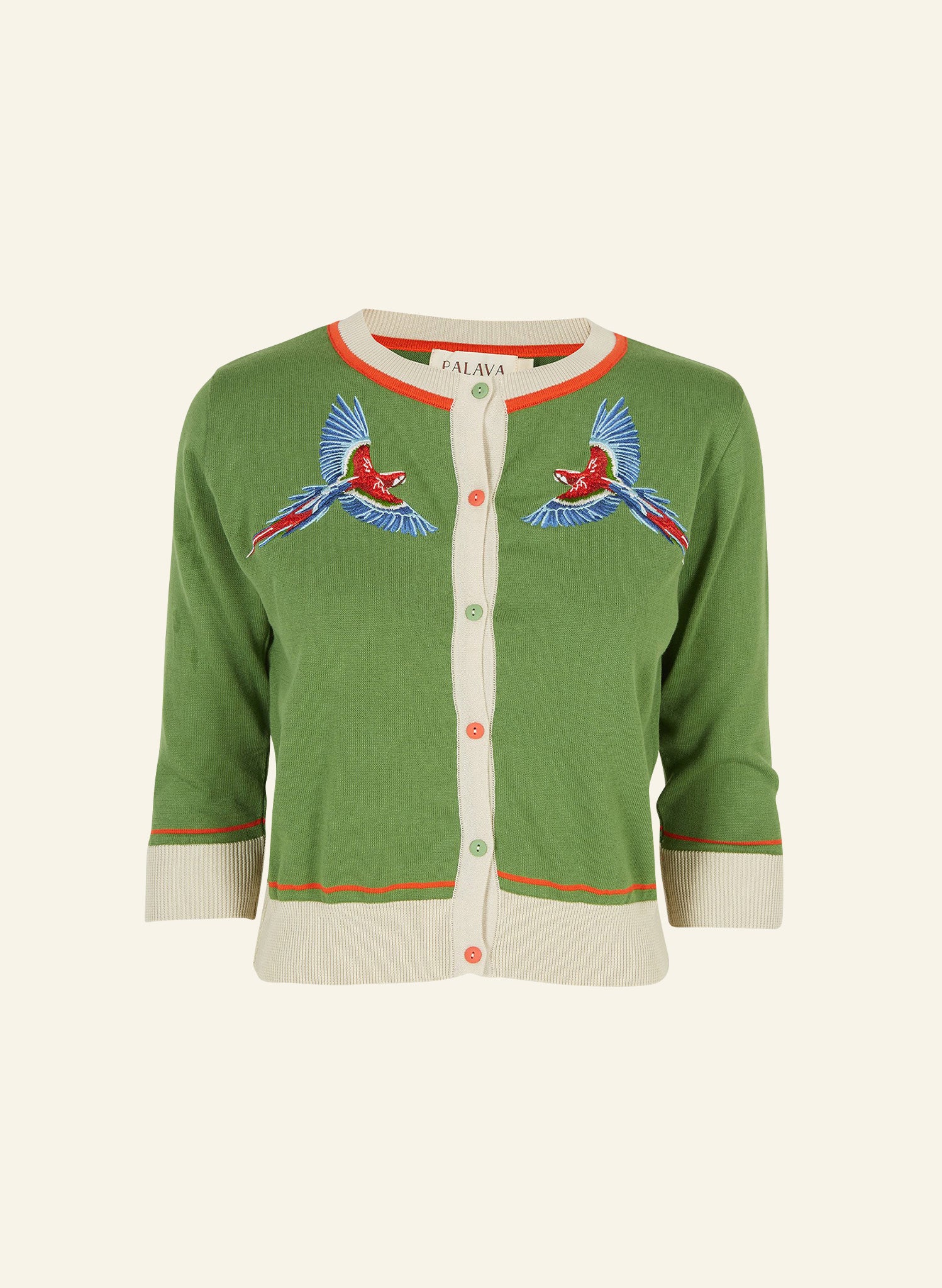 Vera - Green Parrots - Organic Cotton Cardigan