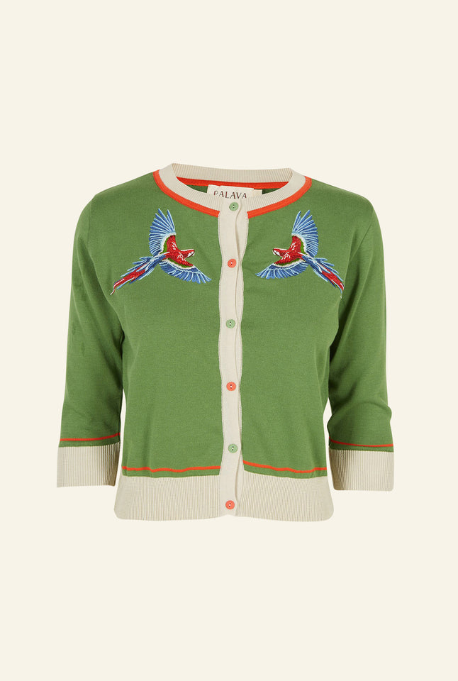 Vera - Green Parrots - Organic Cotton Cardigan
