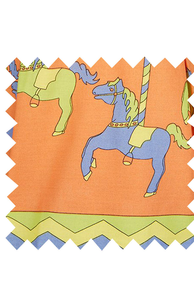 Orange Carousel Print Fabric - Cotton
