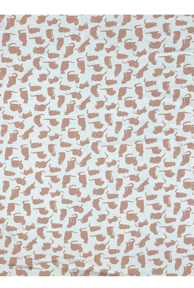 Ecru Small Cat Print Fabric - Cotton