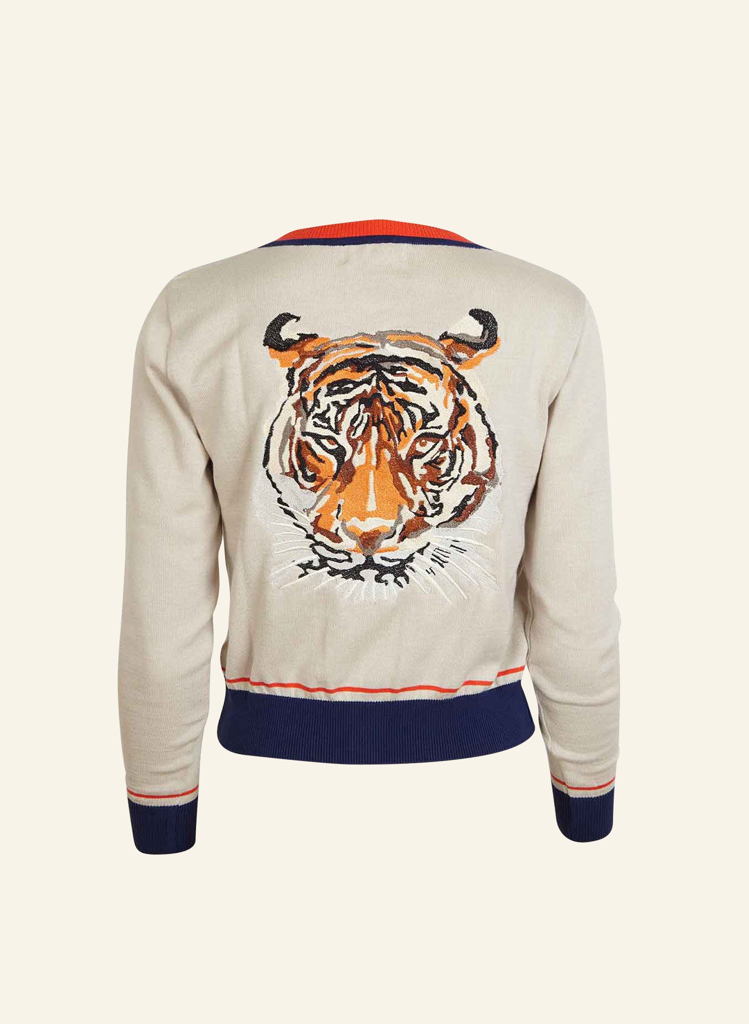 Vera - Cream Large Tiger Embroidery - Organic Cotton Cardigan