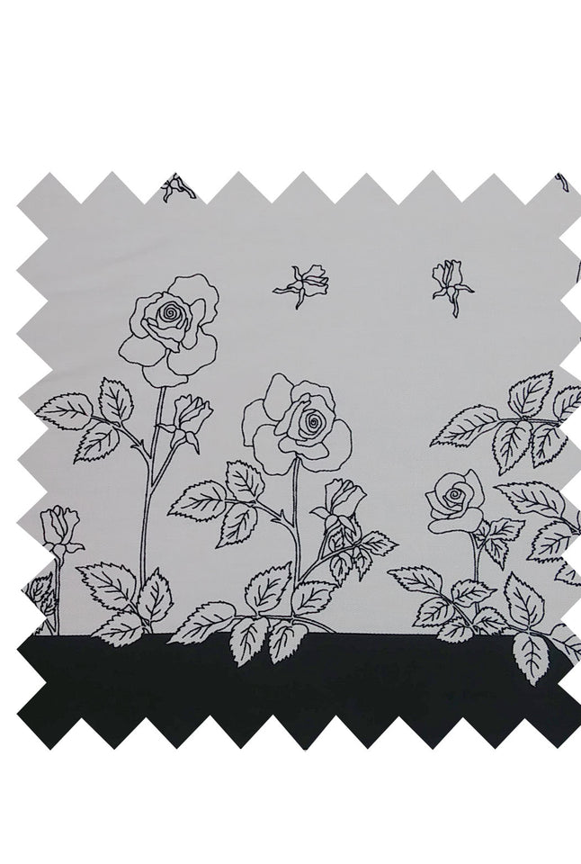 Black and White Roses Fabric - Cotton Twill