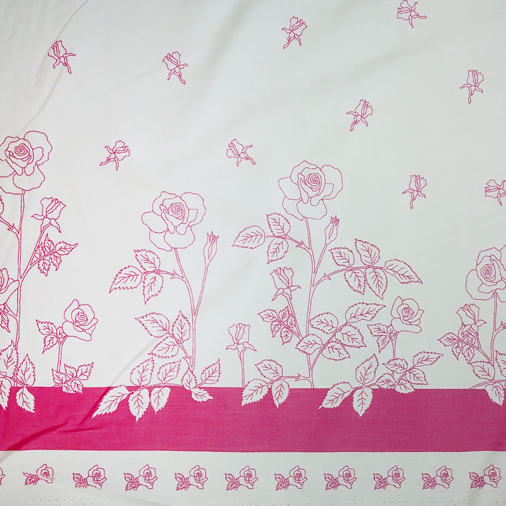 Pink and White Roses Fabric - Cotton Twill