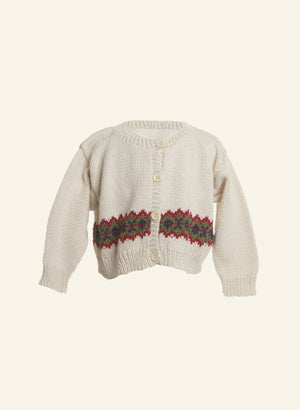 Cream Zig Zag Hand Knitted Children's Cardigan | 100% Cotton