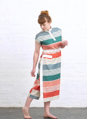 Palava Womens Cyd Dress in Summer Beach Stripe Cotton Linen Fabric