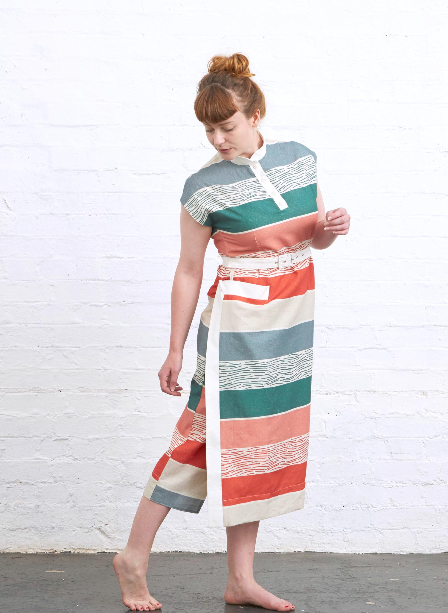 Palava Womens Cyd Dress in Summer Beach Stripe Cotton Linen Fabric