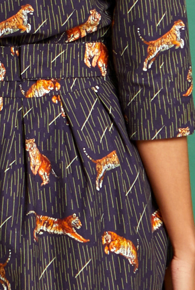 Cynthia - Navy Leaping Tigers Dress