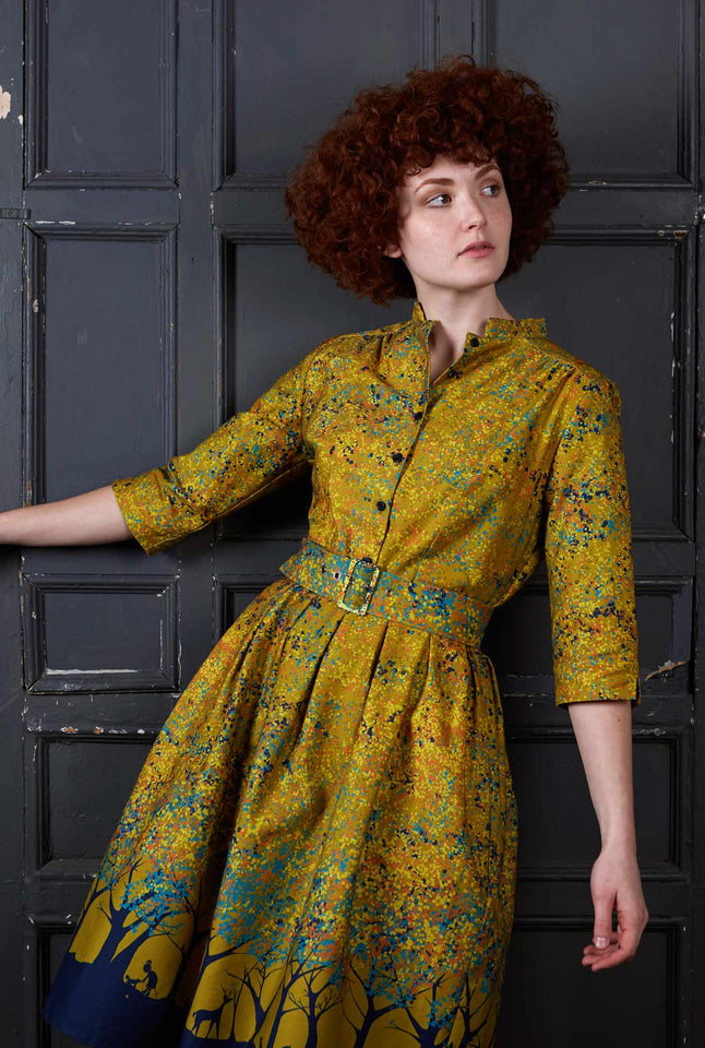 Cynthia - Mustard Forest Dress - 100% Organic Cotton