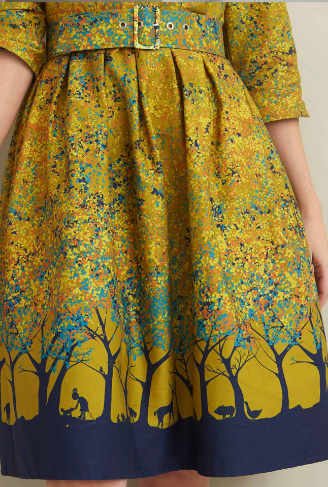 Cynthia - Mustard Forest Dress - 100% Organic Cotton