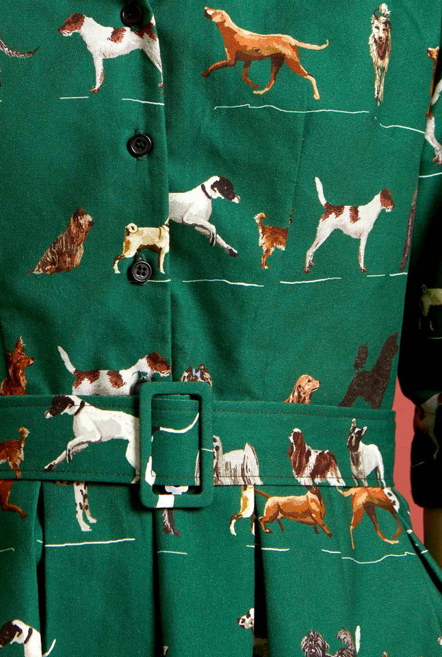 Cynthia - Green Porcelain Dogs Dress