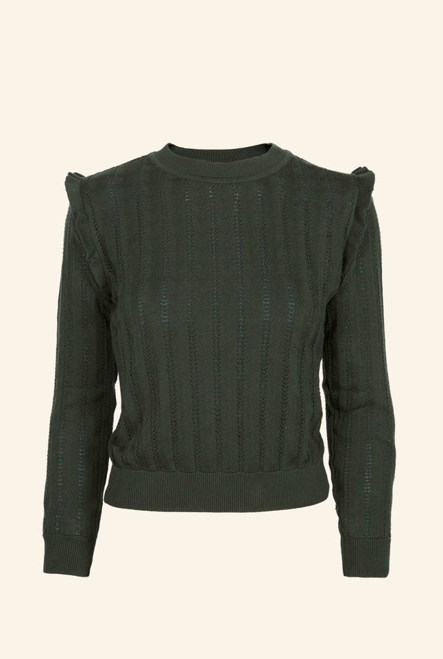 Diana - Forest Green Ruffle Knitted Top