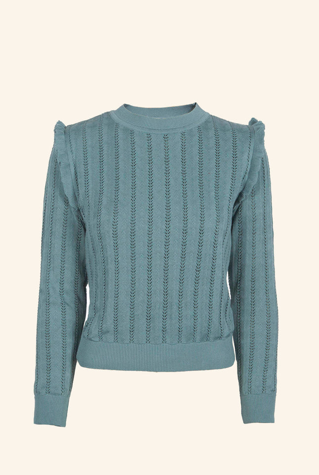 Diana - Mineral Blue Ruffle Knitted Top
