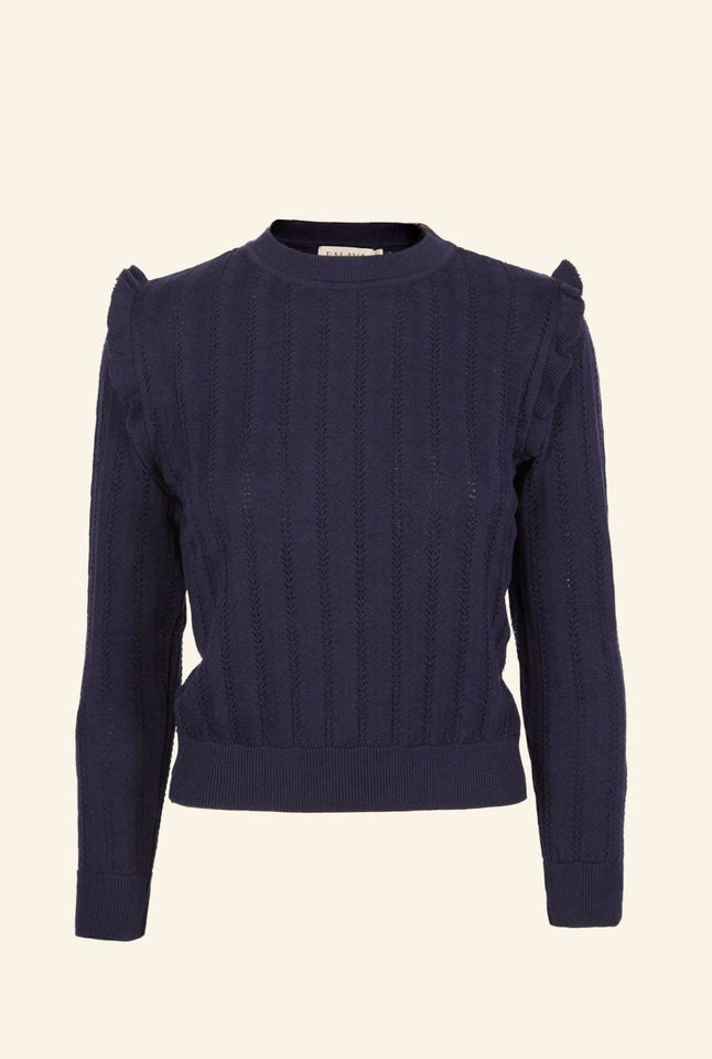 Diana - Navy Ruffle Knitted Top