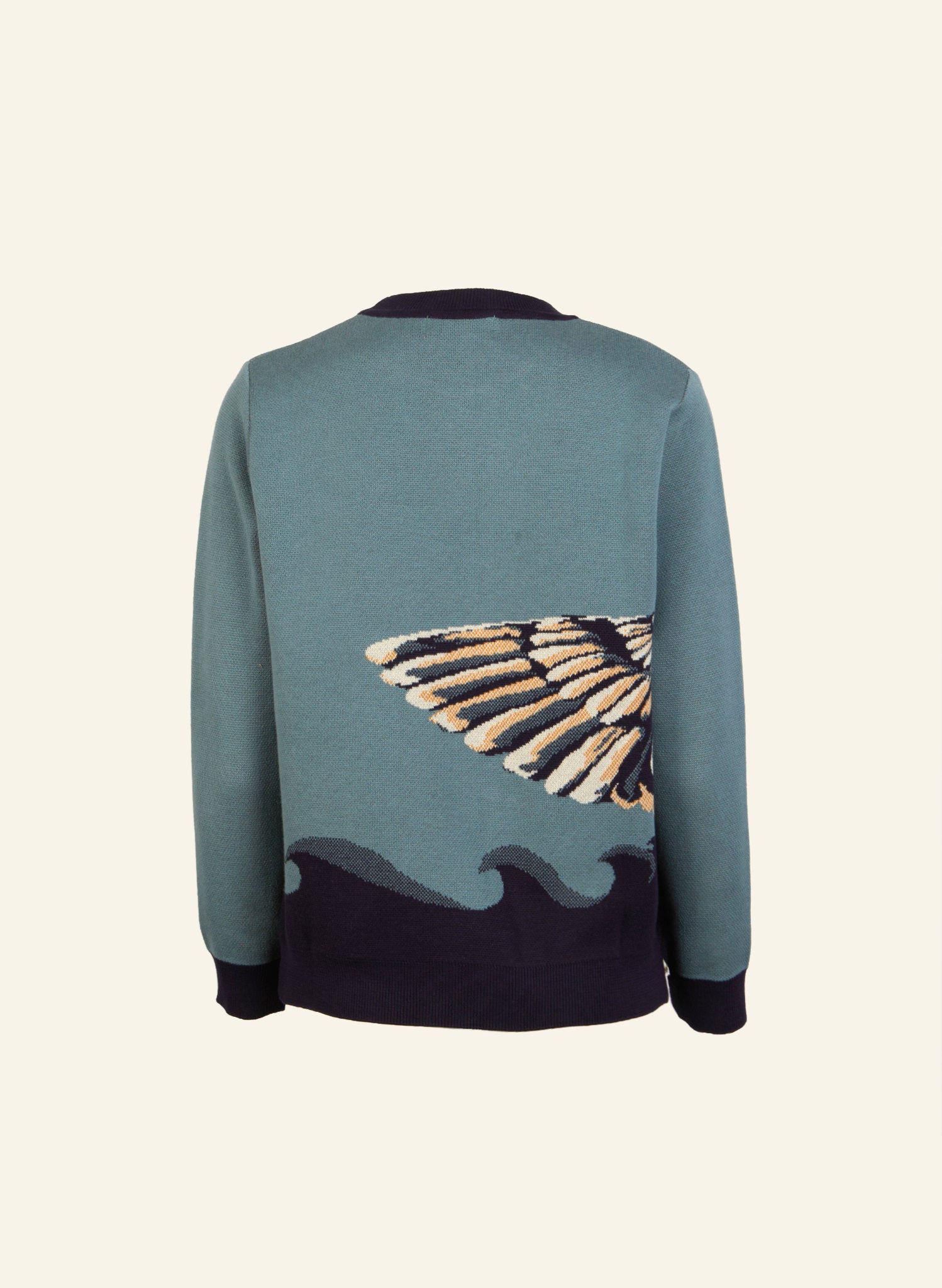 organic cotton mineral blue embroidered duck knitted jumper