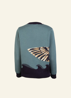 organic cotton mineral blue embroidered duck knitted jumper