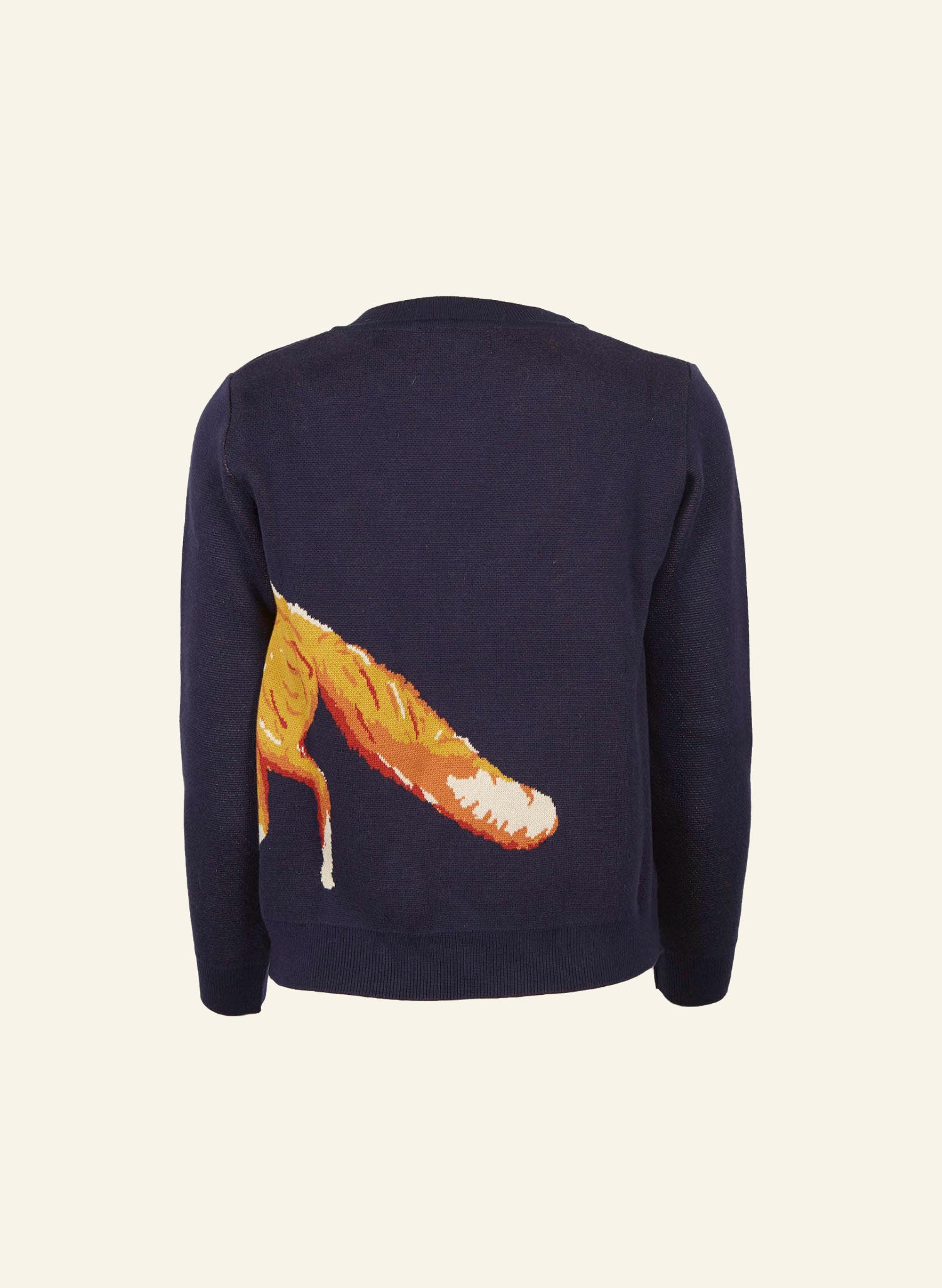 organic cotton navy embroidered fox knitted jumper