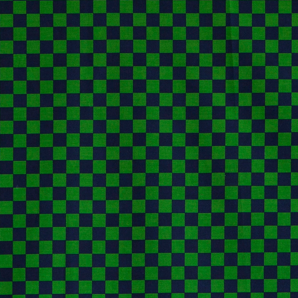 Green and Navy Check Print Fabric - Cotton