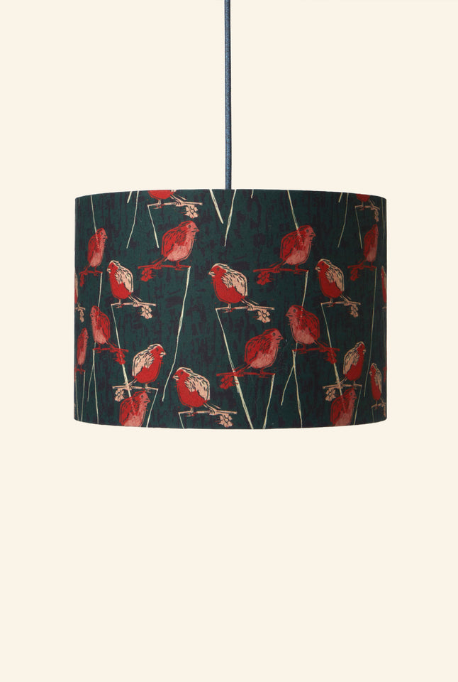 Drum Lampshade - Forest Green Robin