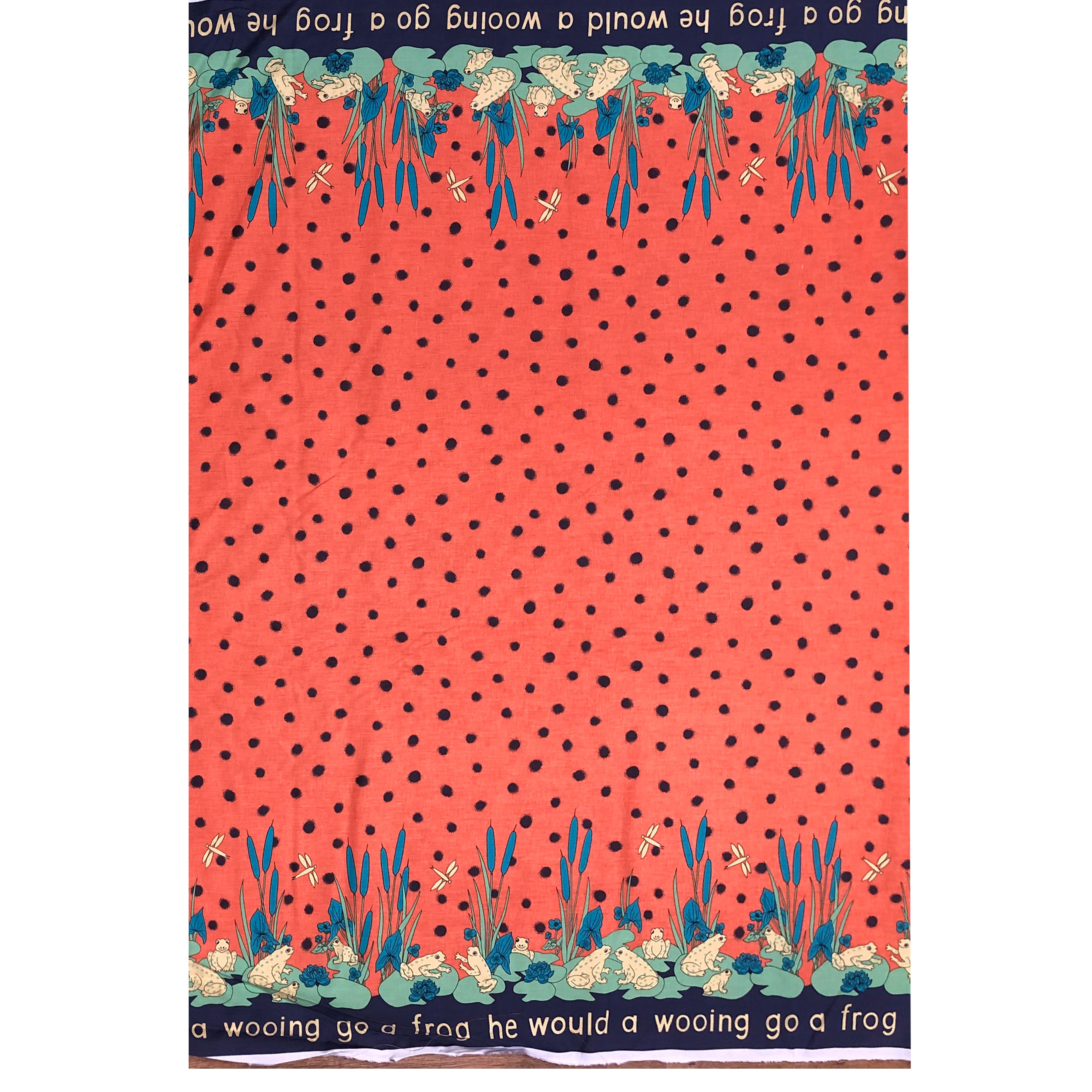 Remnant - 2.5m - Orange Frog Lily Print Fabric - Cotton