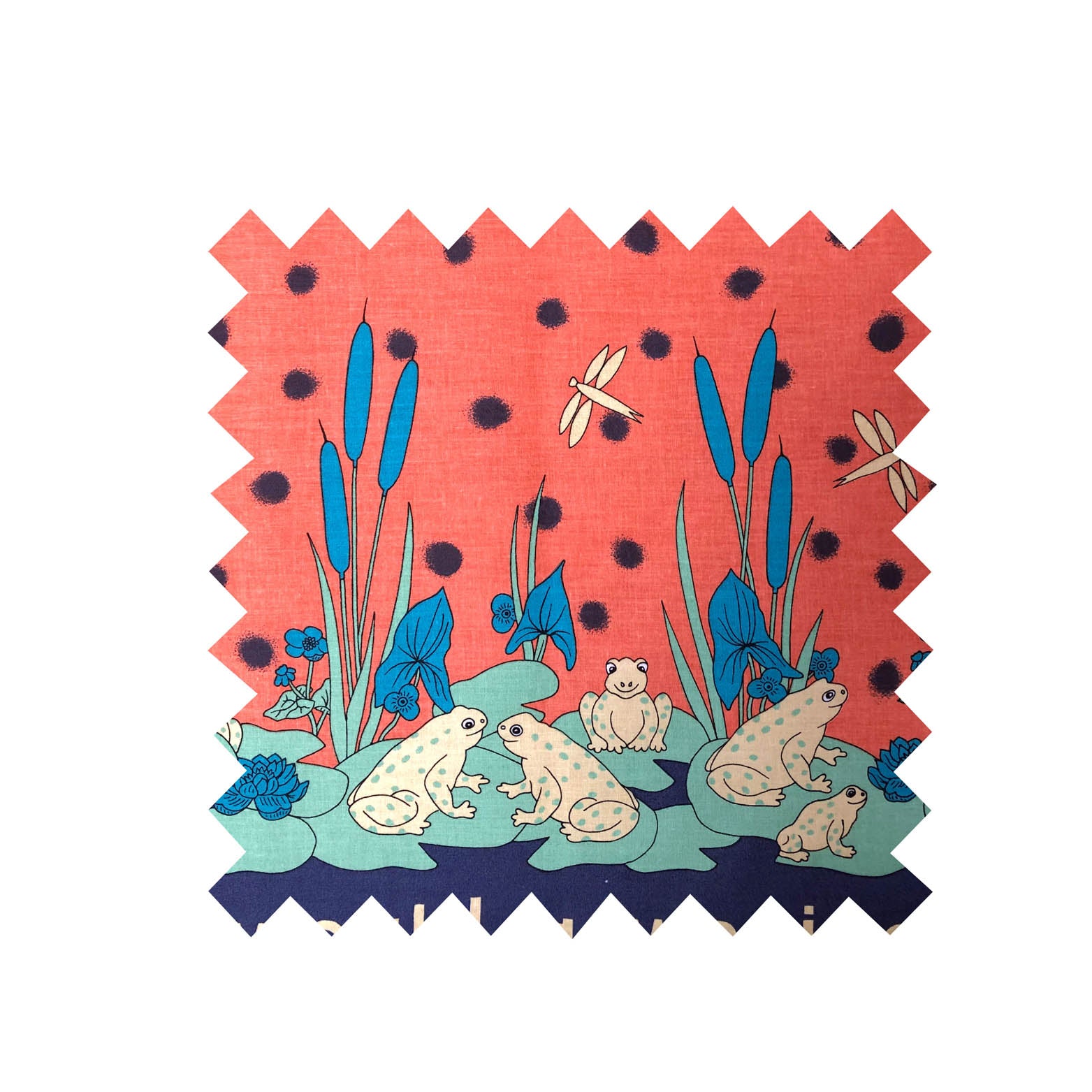 Remnant - 2.5m - Orange Frog Lily Print Fabric - Cotton