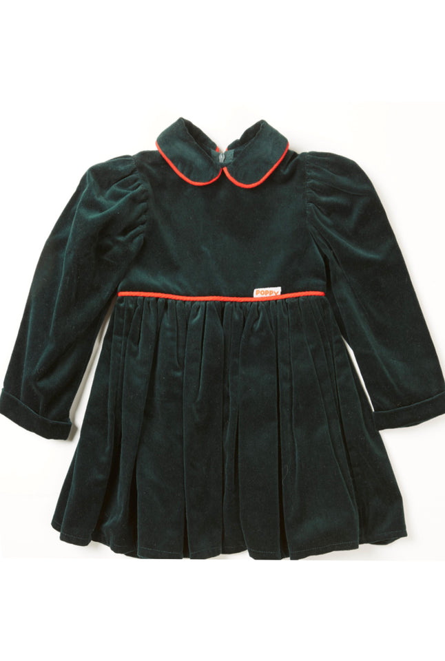 Poppy Alice Dress - Green Velvet - 1-2 Years