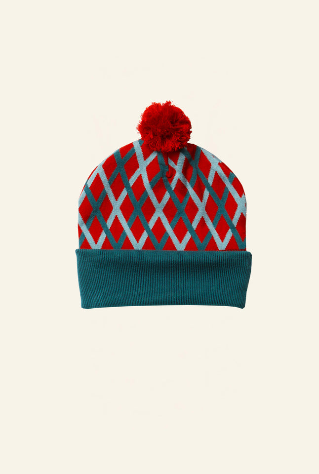 Knitted Hat - Teal Lattice