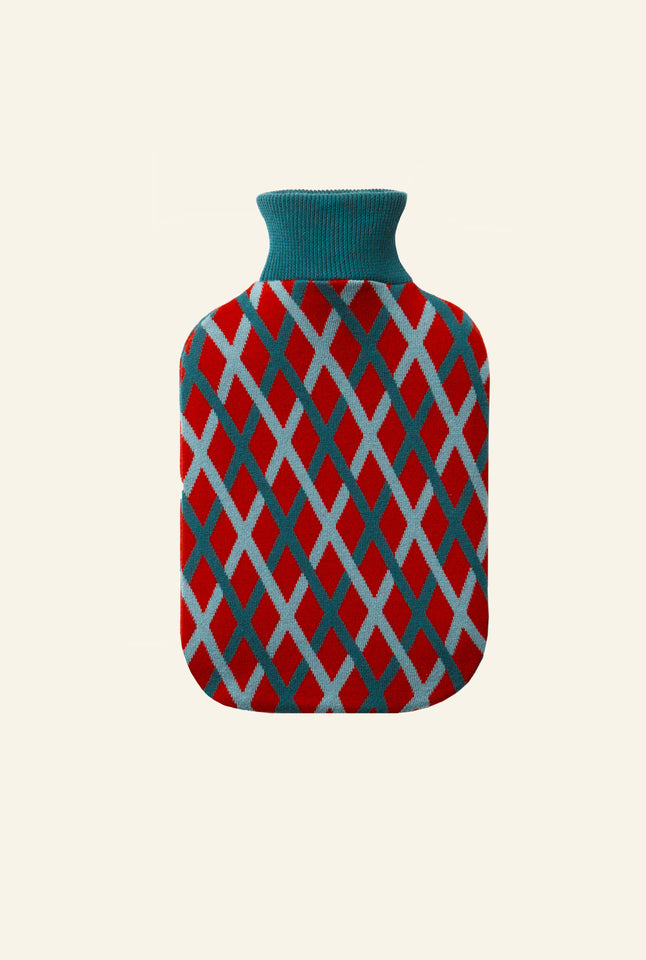 Hot Water Bottle Cover - Teal Lattice