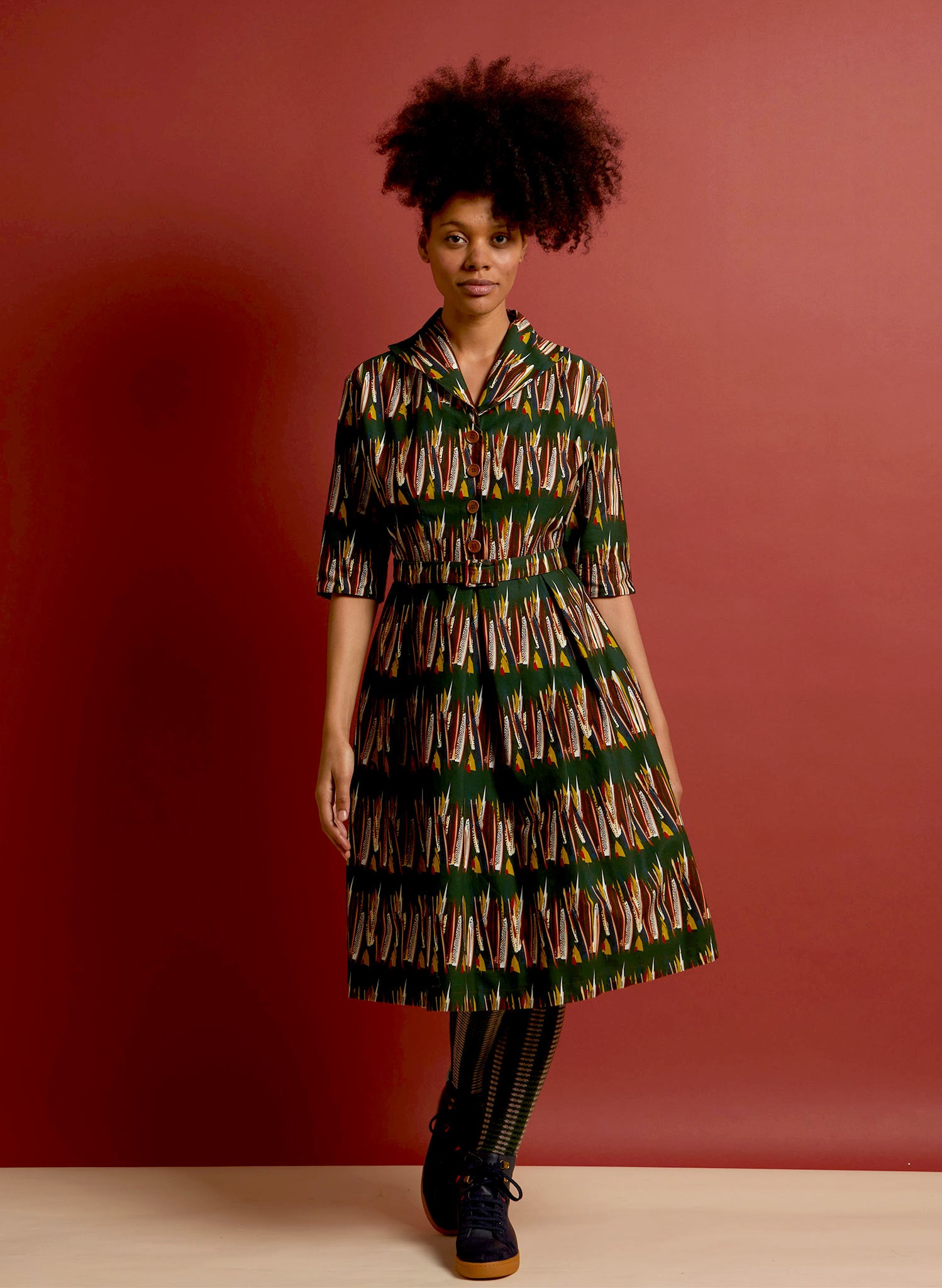 Ida - Green Mid-Century Feather Dress