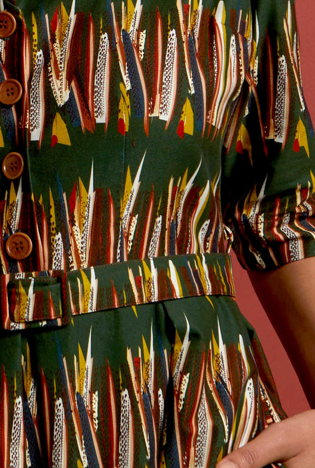 Ida - Green Mid-Century Feather Dress