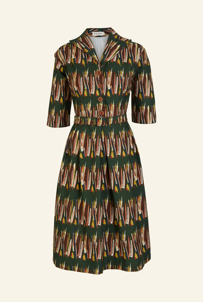 Ida - Green Mid-Century Feather Dress