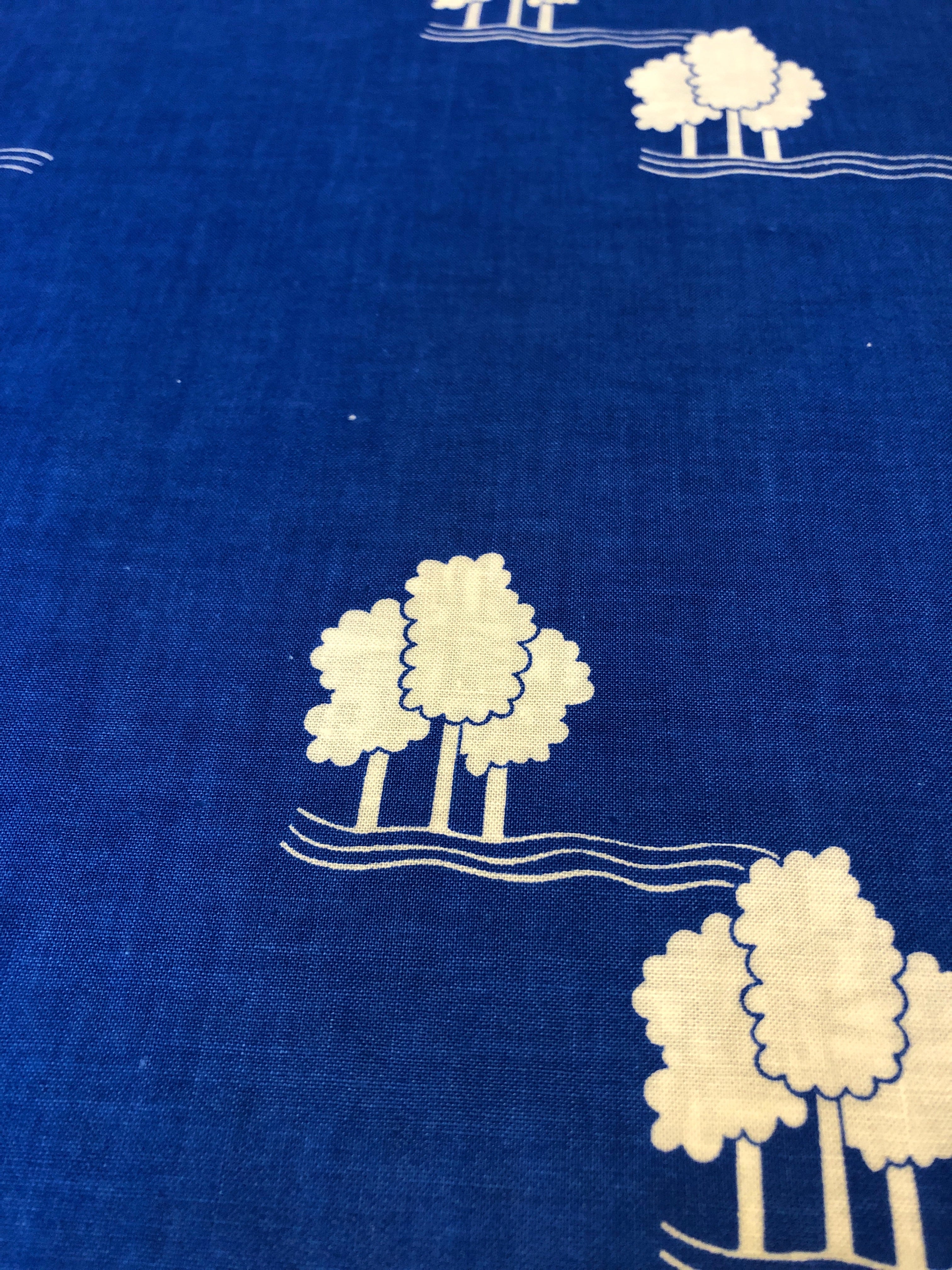 Remnant -100cm Blue Trees Fabric - Cotton