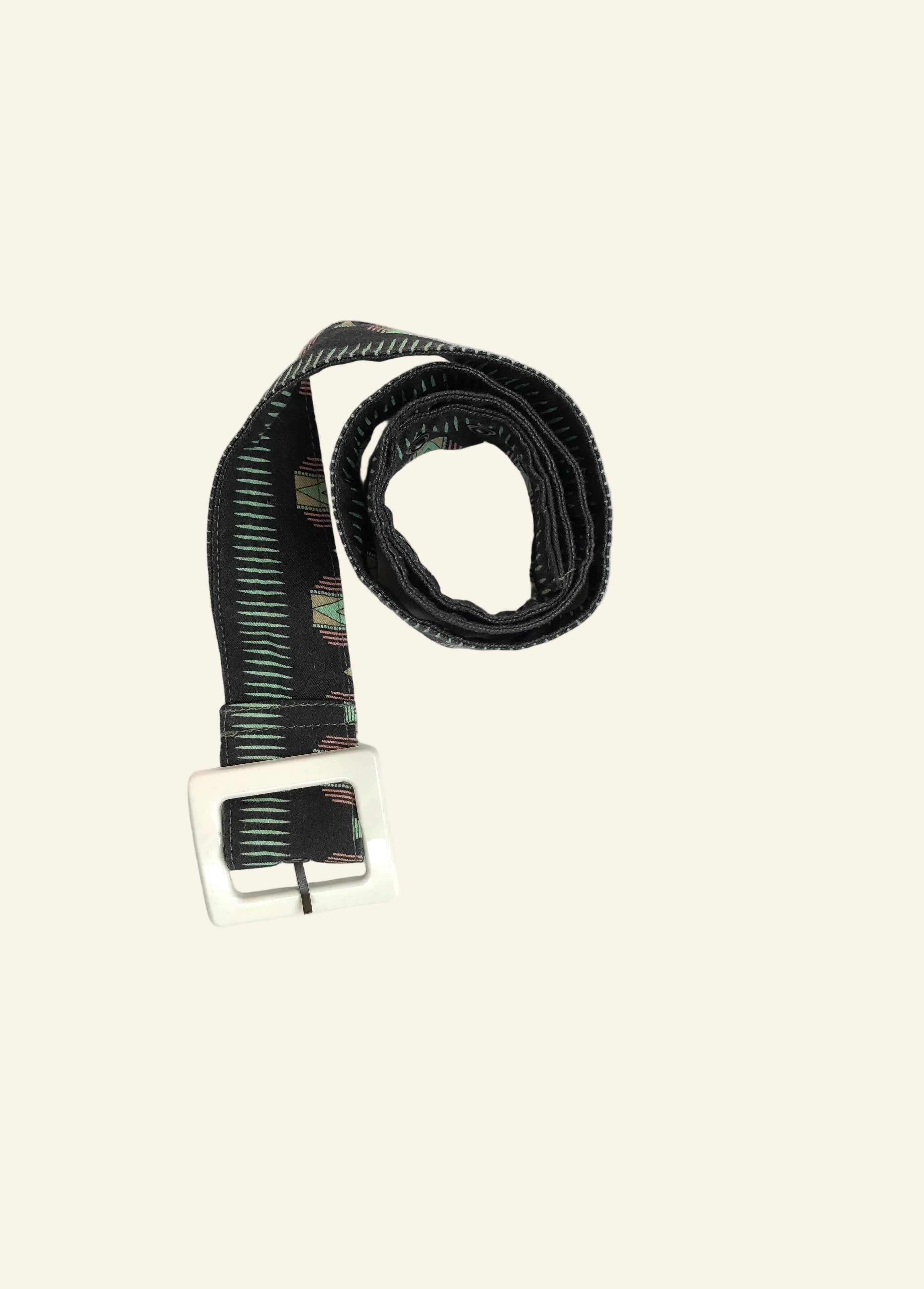 Sample Sale - Buckle belt - Black Art Deco White Buckle