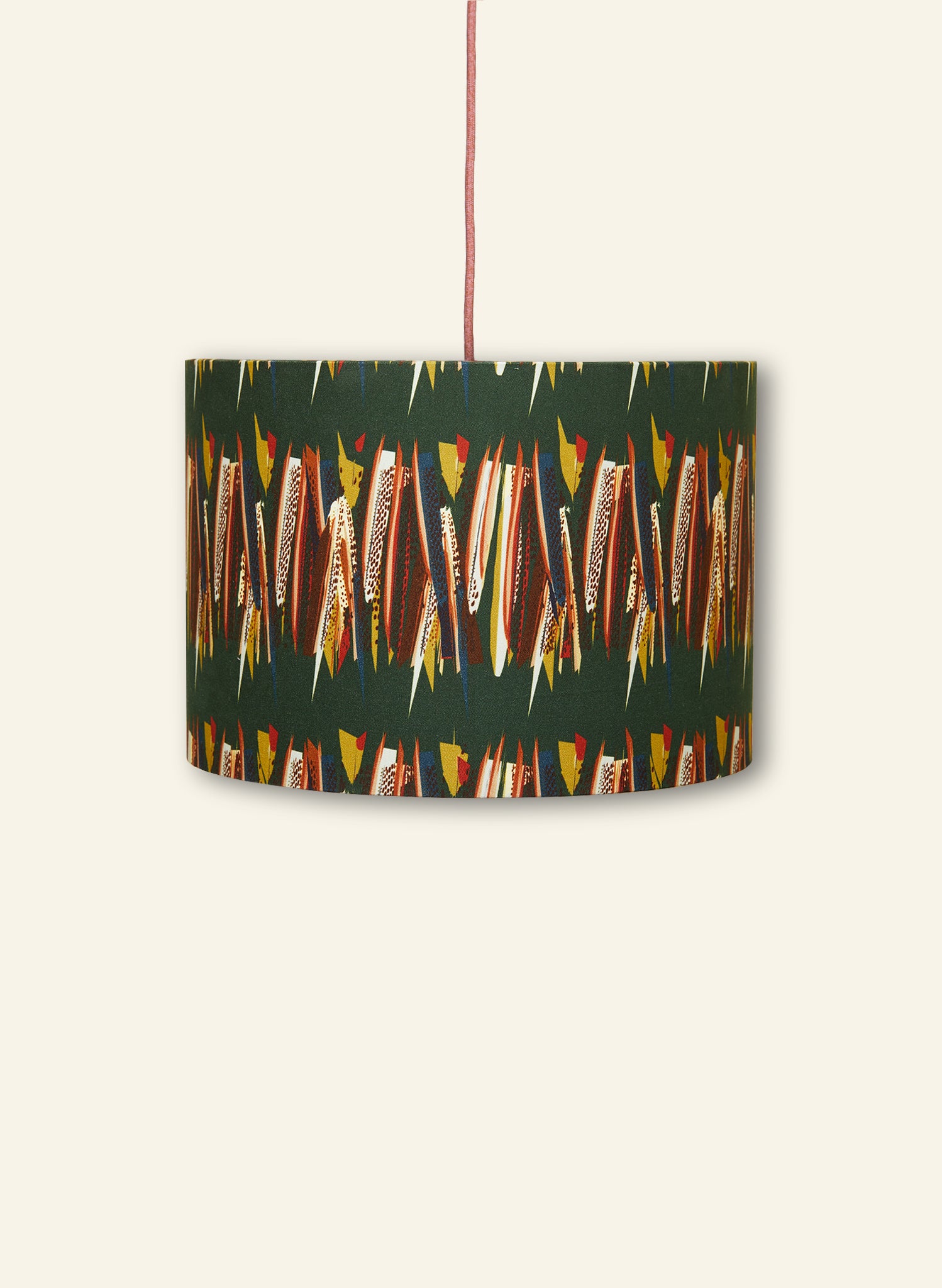 Drum Lampshade - Green Mid-Century Feather