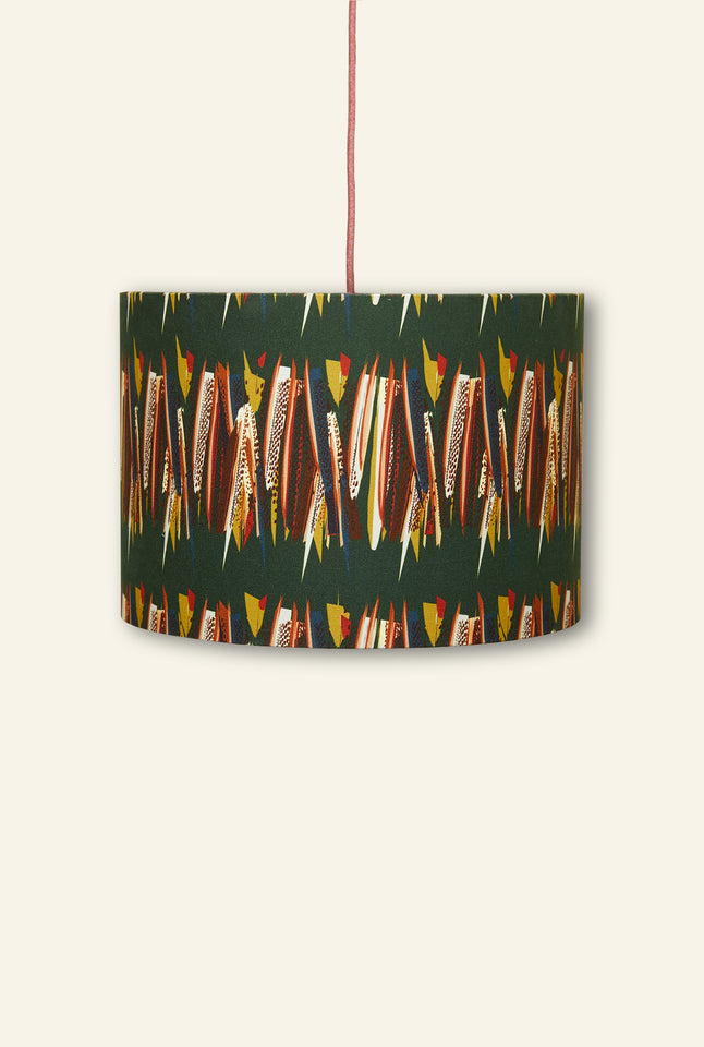 Drum Lampshade - Green Mid-Century Feather