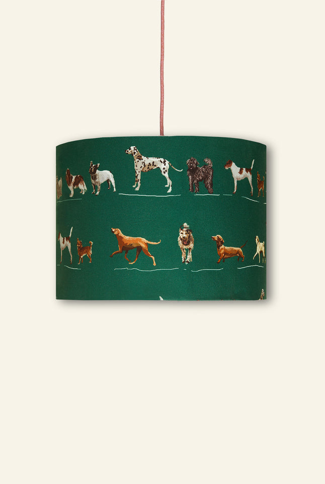 Drum Lampshade - Green Porcelain Dogs